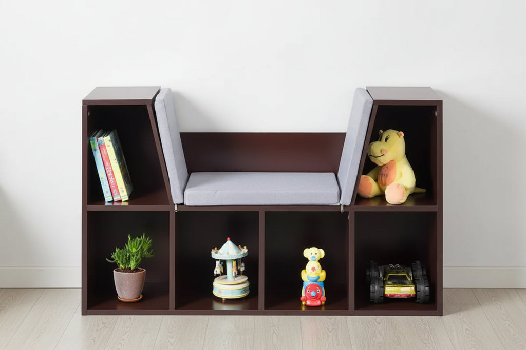 Costway Mobile Contenitore per Bambini a 6 Scomparti, Libreria con Cuscini, Scaffale da Lettura Multiuso Marrone