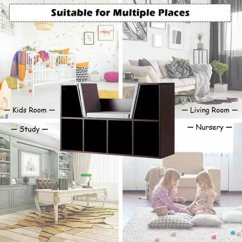Costway Mobile Contenitore per Bambini a 6 Scomparti, Libreria con Cuscini, Scaffale da Lettura Multiuso Marrone