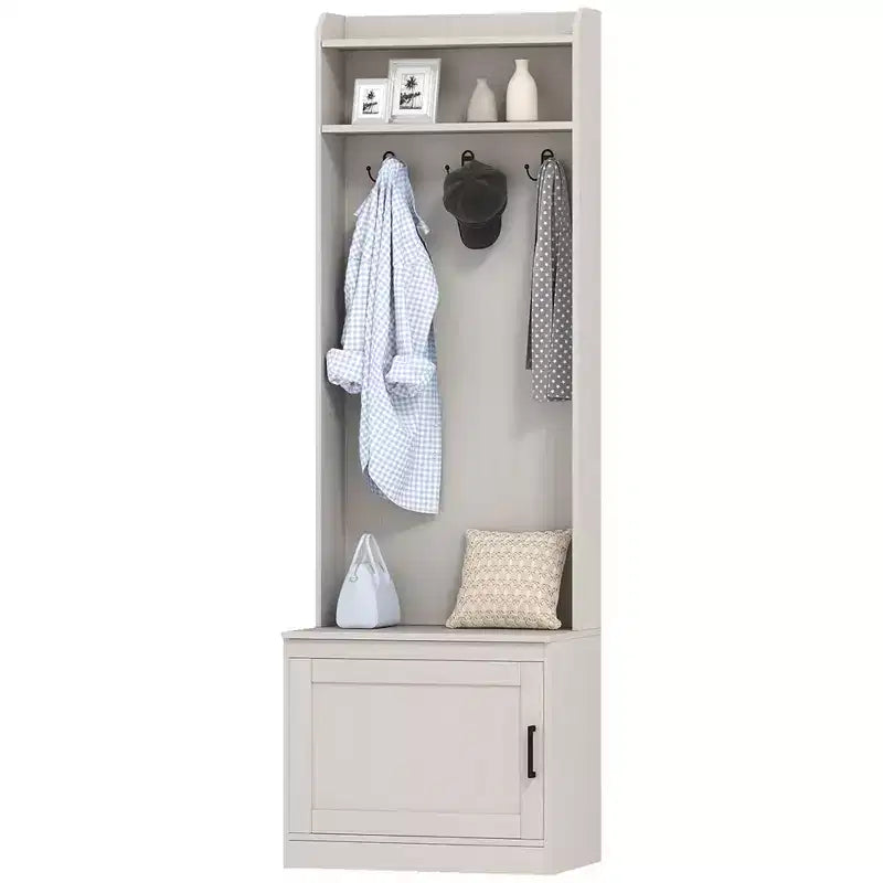 HOMCOM Appendiabiti da Ingresso Stile Rustico con Scarpiera e Panchina, Appendiabiti a Colonna con Ripiani per Corridoio, Ingresso, Sala d'attesa
