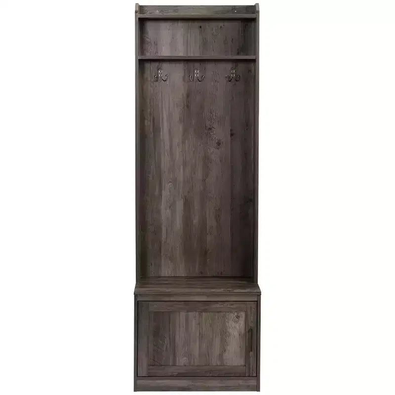 HOMCOM Appendiabiti da Ingresso Stile Rustico con Scarpiera e Panchina, Appendiabiti a Colonna con Ripiani per Corridoio, Ingresso, Sala d'attesa
