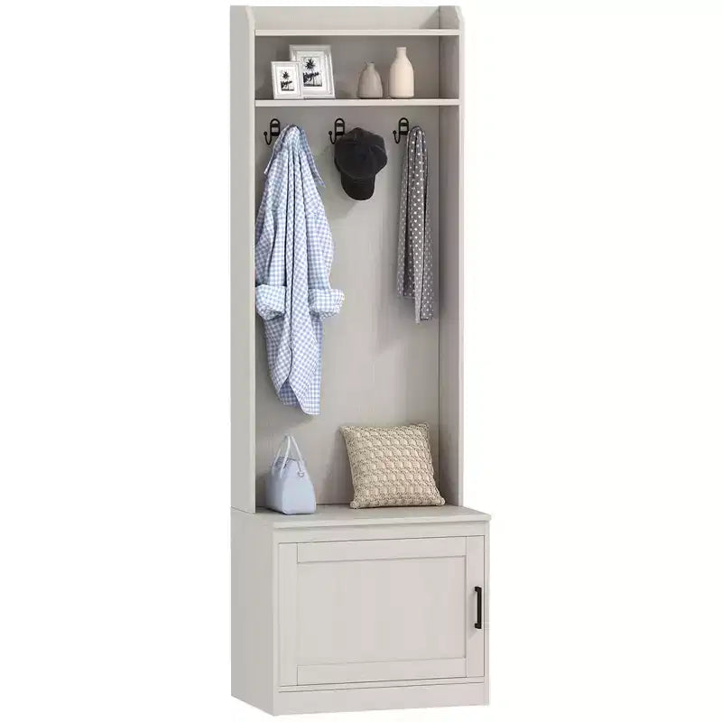 HOMCOM Appendiabiti da Ingresso Stile Rustico con Scarpiera e Panchina, Appendiabiti a Colonna con Ripiani per Corridoio, Ingresso, Sala d'attesa