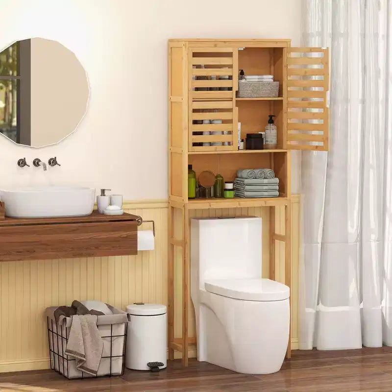 Mobiletto da bagno sopra il WC Costway, scaffale alto in bambù, organizer salvaspazio