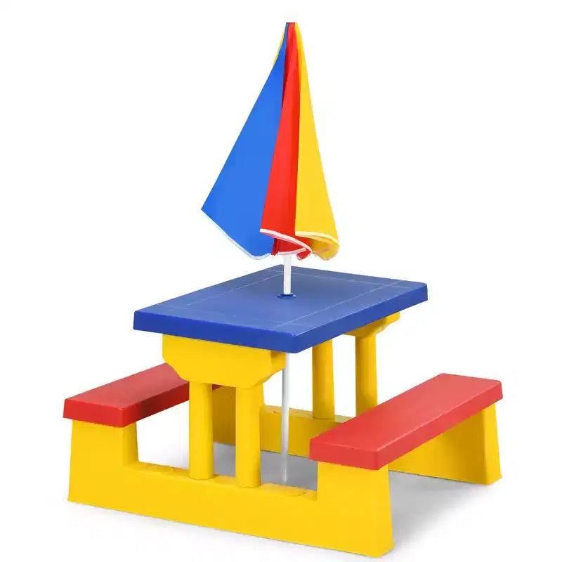 Costway Tavolo da Picnic per Bambini con Ombrello Rimovibile, per Interni, Esterni, Giardino, Patio