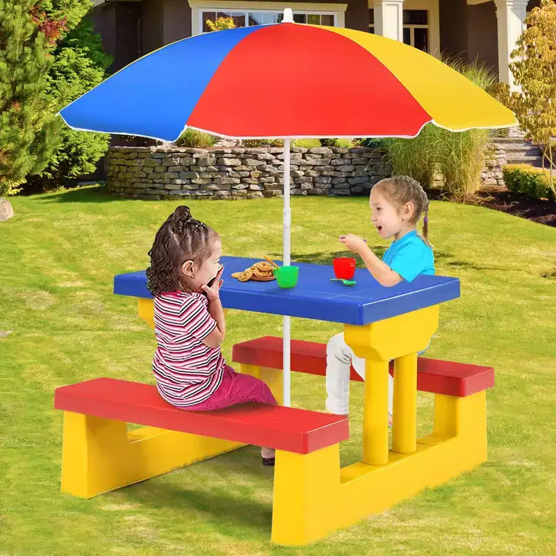 Costway Tavolo da Picnic per Bambini con Ombrello Rimovibile, per Interni, Esterni, Giardino, Patio