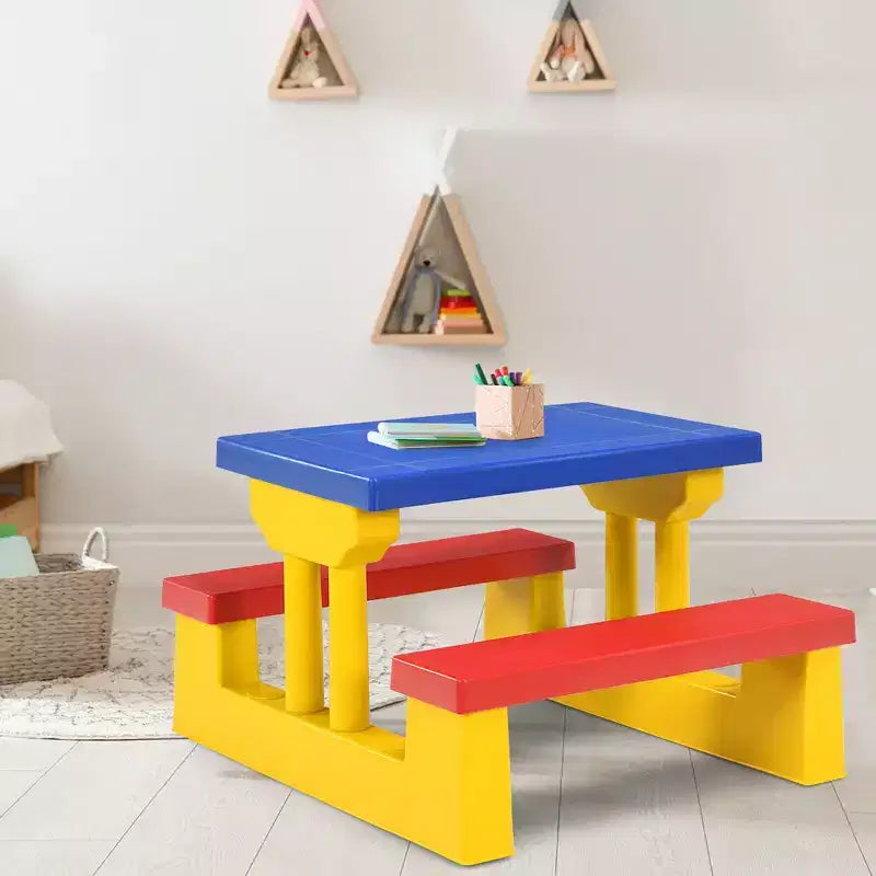 Costway Tavolo da Picnic per Bambini con Ombrello Rimovibile, per Interni, Esterni, Giardino, Patio