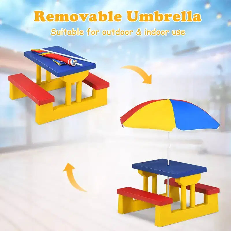 Costway Tavolo da Picnic per Bambini con Ombrello Rimovibile, per Interni, Esterni, Giardino, Patio