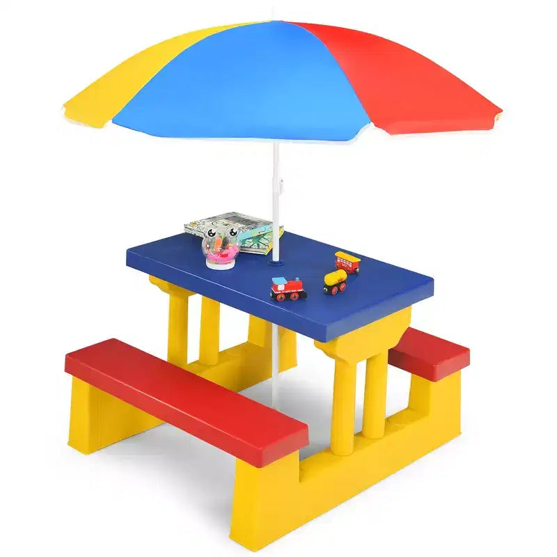 Costway Tavolo da Picnic per Bambini con Ombrello Rimovibile, per Interni, Esterni, Giardino, Patio