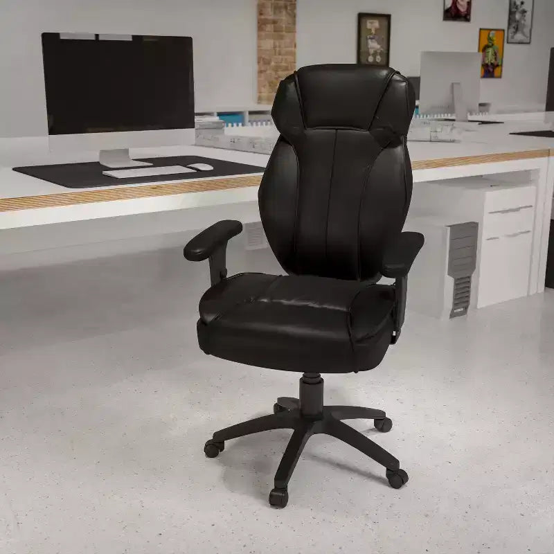 Sedia da ufficio ergonomica multifunzione Emma e Oliver High Back in LeatherSoft nero, manopola lombare