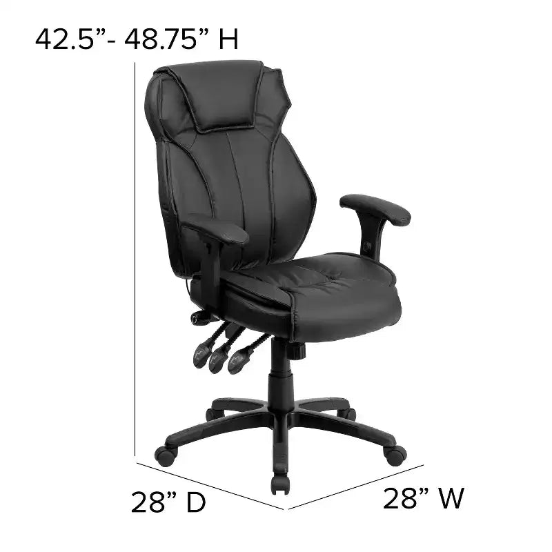 Sedia da ufficio ergonomica multifunzione Emma e Oliver High Back in LeatherSoft nero, manopola lombare
