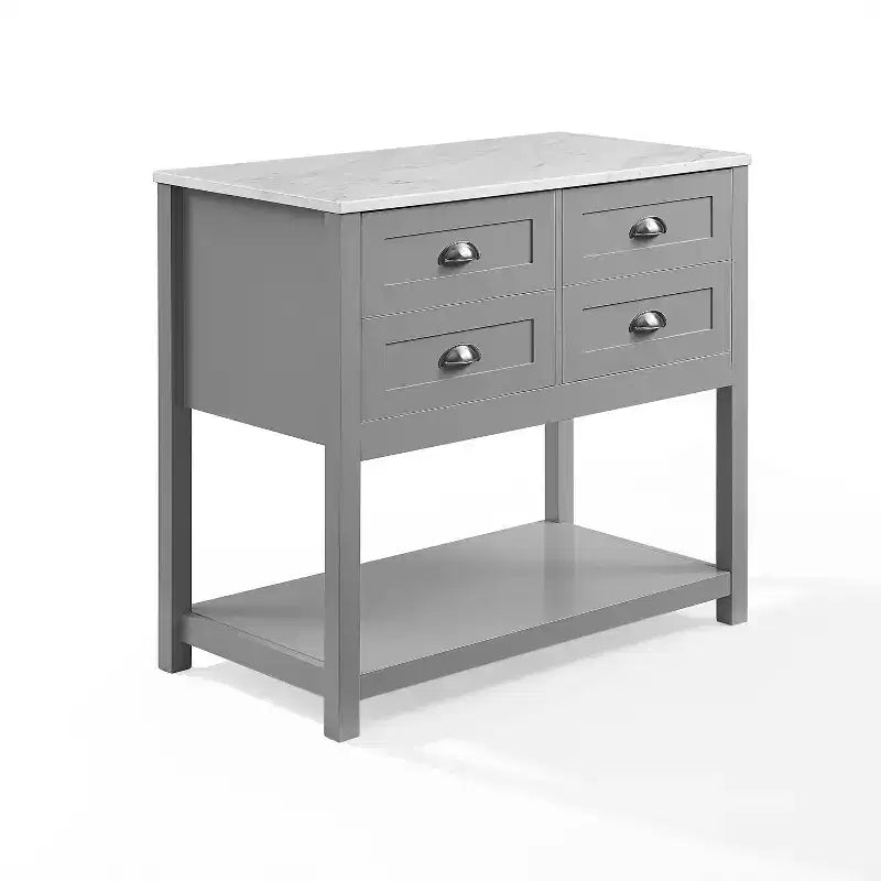 Carrello da Cucina con 4 Cassetti, Ripiano Fisso e Ruote Bloccabili, Finitura Impiallacciata