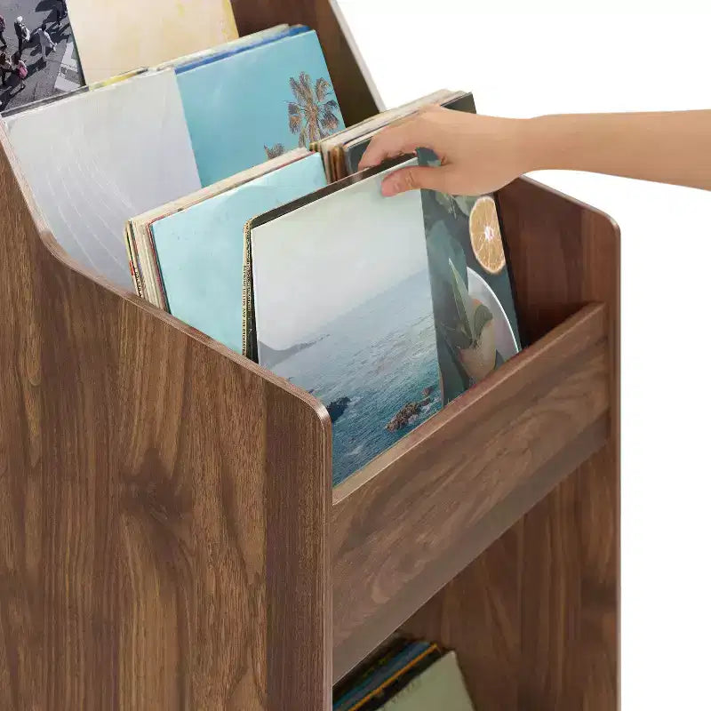 Supporto porta vinili con 2 ripiani aperti, in legno di gomma e MDF, 114 cm