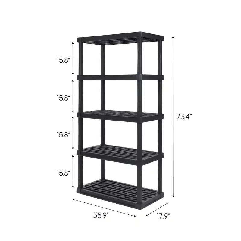 Scaffale multiuso resistente a 5 ripiani in plastica, nero, capacità 45 kg per ripiano